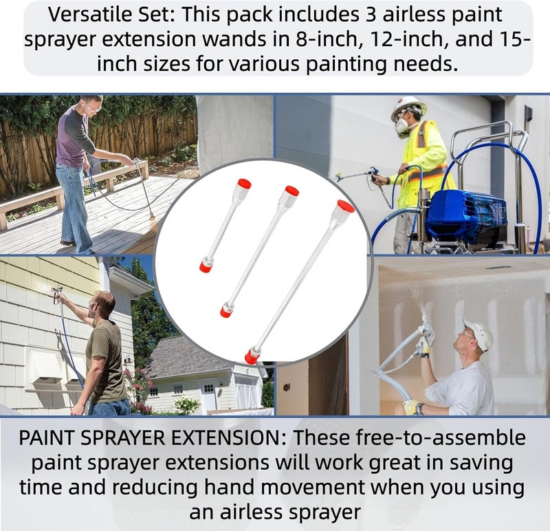 BLOLACDZ 3 Packs Airless Paint Sprayer Extension Wands (8/12/15 inch) with Red Guard | Universal Fit for Graco, Wagner & Titan Sprayers | Durable Multi-Size Painting Pole Kit - Image 5